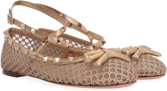 Valentino Garavani Rockstud ballerina's met mesh Goud