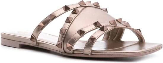 Valentino Garavani Rockstud metallic leren slippers Goud