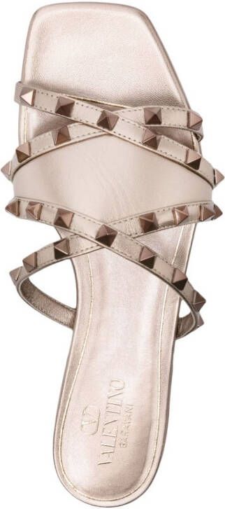 Valentino Garavani Rockstud metallic leren slippers Goud