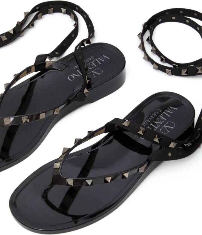 Valentino Garavani Rockstud platte sandalen Zwart