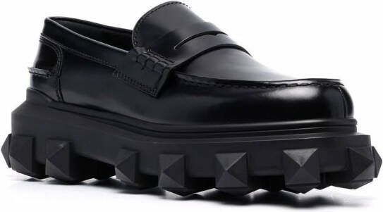 Valentino Garavani Trackstud leren loafers Zwart