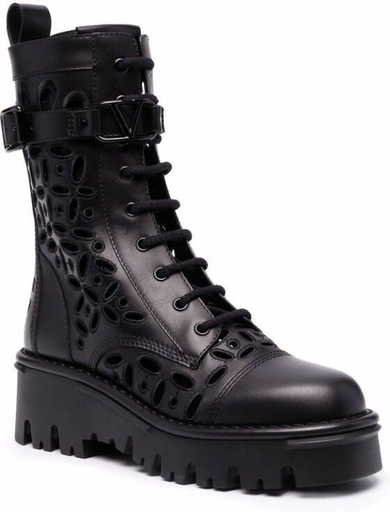 Valentino Garavani Uitgesneden combat boots Zwart
