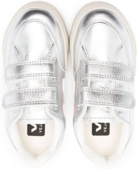 VEJA Kids V-12 ChromeFree leren sneakers Zilver