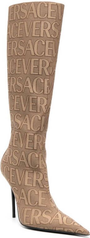 Versace Allover knielaarzen Beige