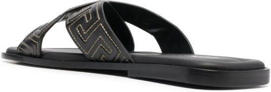 Versace Greca leren slippers Zwart