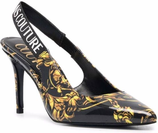 Versace Jeans Couture Slingback pumps met barokprint Zwart