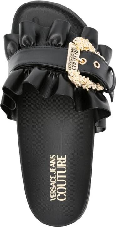 Versace Jeans Couture Slippers met logo gesp Zwart
