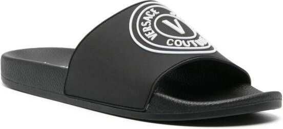 Versace Jeans Couture Slippers met logo-reliëf Zwart