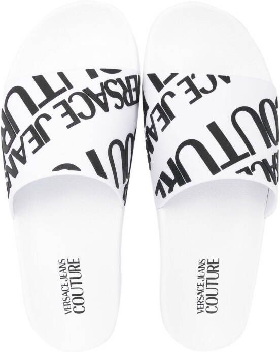 Versace Jeans Couture Slippers met logoprint Wit