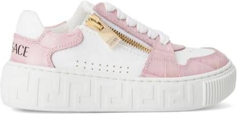 Versace Kids Greca leren sneakers Wit