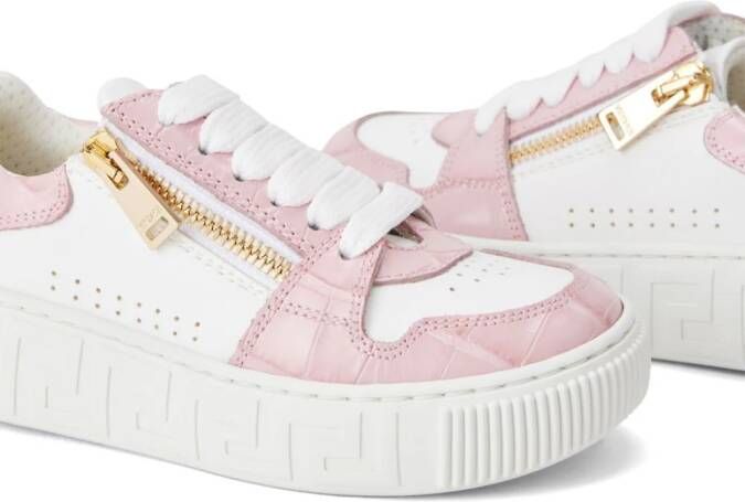 Versace Kids Greca leren sneakers Wit