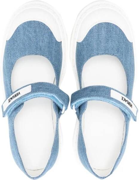 Versace Kids Greca loafers van spijkerstof Blauw