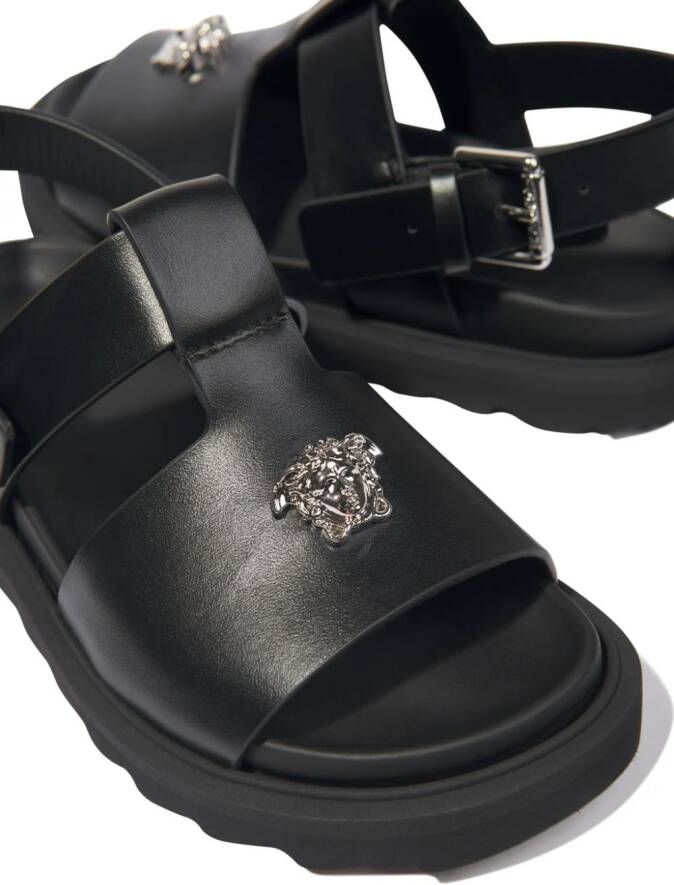 Versace Kids La Medusa leren sandalen Zwart