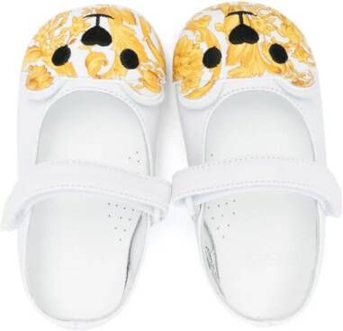 Versace Kids Leren ballerina's met barokprint Wit