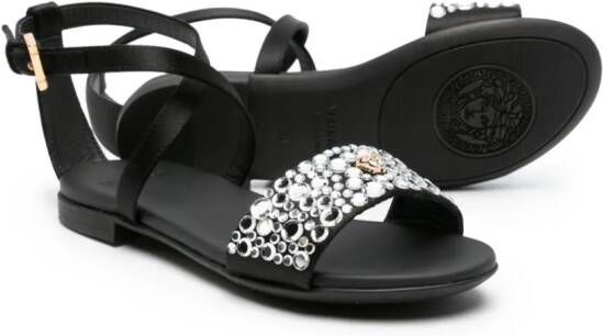 Versace Kids Leren sandalen met stras Zwart