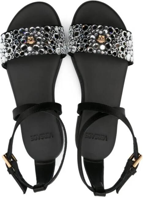 Versace Kids Leren sandalen met stras Zwart
