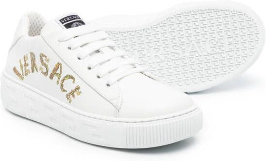 Versace Kids Seashell Baroque Greca leren sneakers Wit