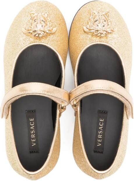 Versace Kids Ballerina's met metallic-effect en Medusa-plakkaat Goud