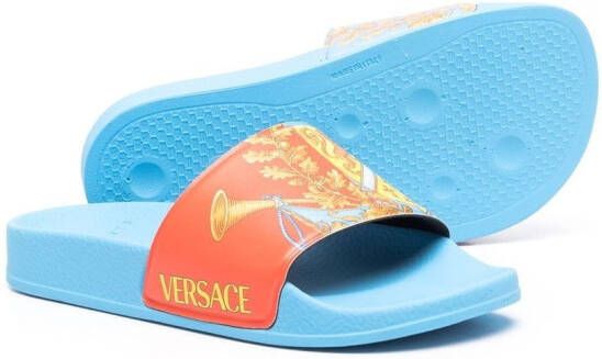 Versace Kids Slippers met barokprint Blauw