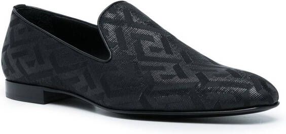 Versace La Greca slippers met jacquard Zwart