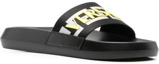 Versace La Greca slippers met logo Zwart