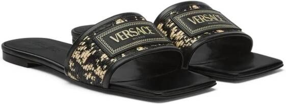 Versace Slippers met logopatch Zwart