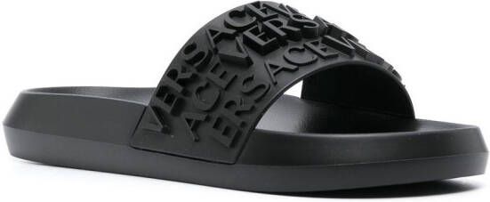 Versace Slippers met logoband Zwart
