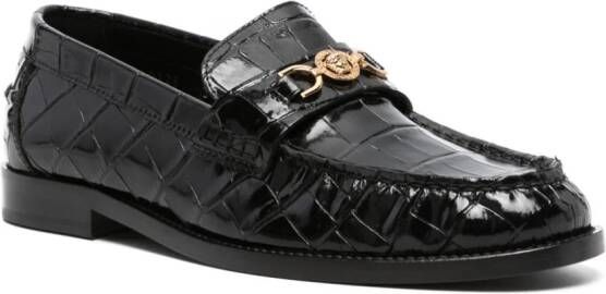 Versace Famed loafers met krokodillen-reliëf Zwart