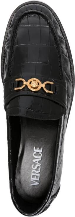 Versace Famed loafers met krokodillen-reliëf Zwart