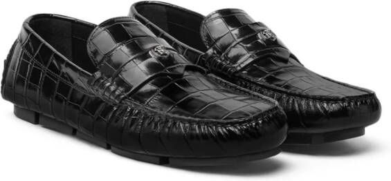 Versace Medusa loafers met krokodillen-reliëf Zwart