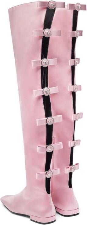 Versace Gianni Ribbon satijnen overknee laarzen Roze