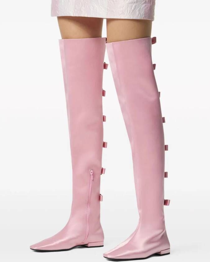 Versace Gianni Ribbon satijnen overknee laarzen Roze