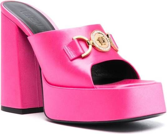 Versace Aeviras 120mm satijnen muiltjes met plateauzool Roze