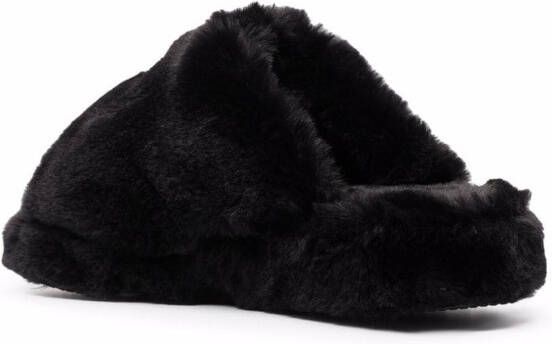 Versace Icon slippers van imitatiebont Zwart