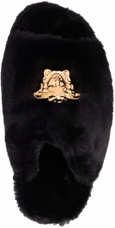 Versace Icon slippers van imitatiebont Zwart