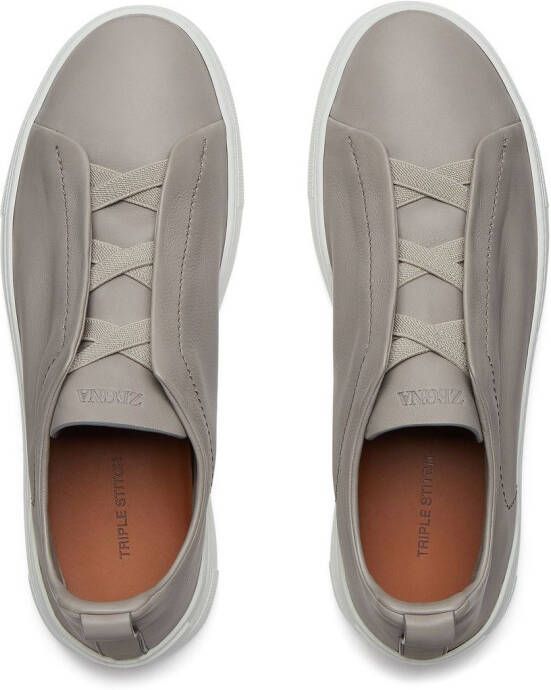 Zegna Secondskin Triple Stitch leren sneakers Grijs