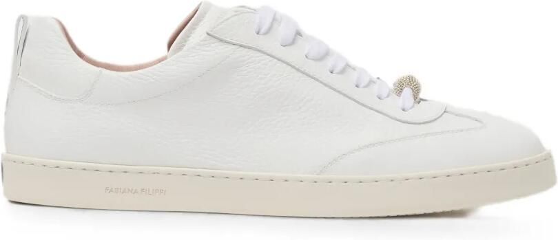 Fabiana Filippi Sneakers van bewerkt leer verfraaid met kralen Wit