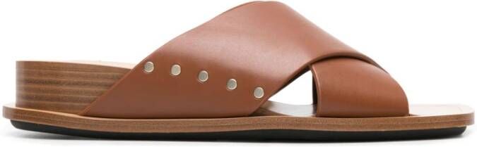 Fabiana Filippi Leren slippers met studs Bruin