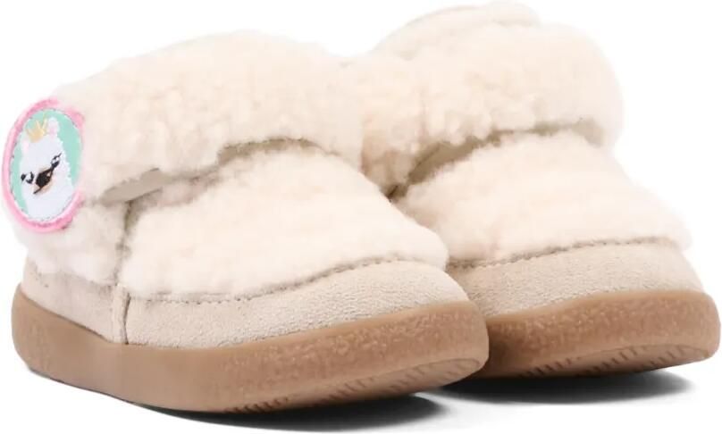 Falcotto Sneakers met klittenband en imitatielamswol Beige