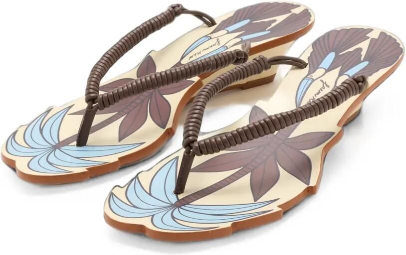 FARM Rio palm tree wedge sandals Bruin - Foto 3