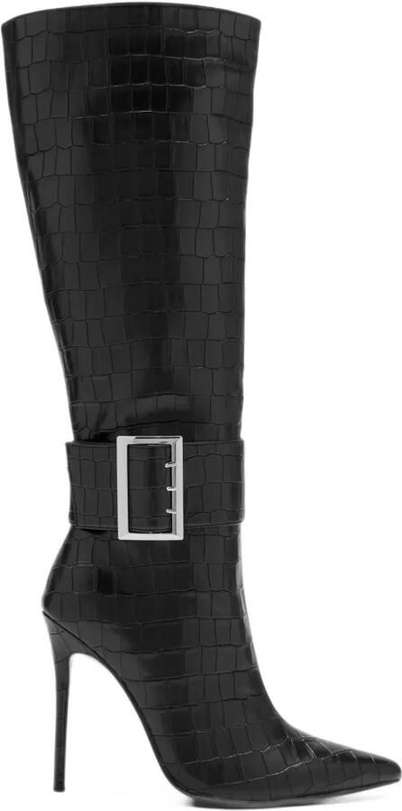 Femme La Aveline buckled croc-effect boots Zwart