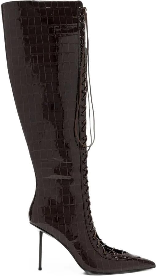 Femme La croc-effect lace-up knee-high boots Bruin