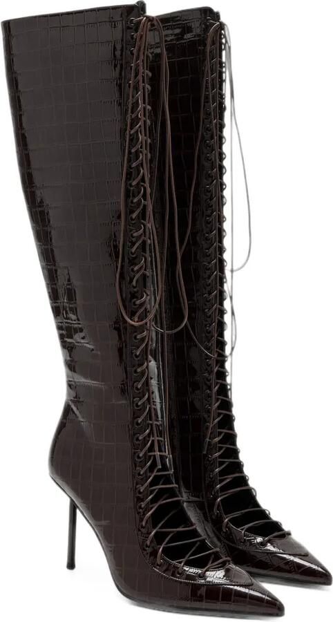 Femme La croc-effect lace-up knee-high boots Bruin - Foto 3