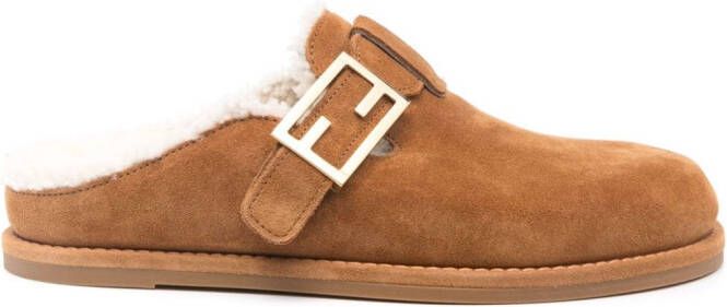 FENDI Feel suède slippers Bruin