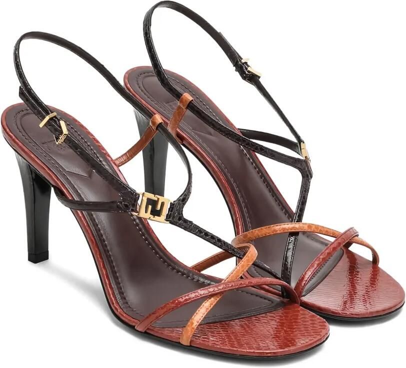 FENDI 85 mm FF leren sandalen met hak Bruin - Foto 2