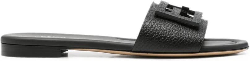 FENDI Baguette leren slippers met FF-logo Zwart
