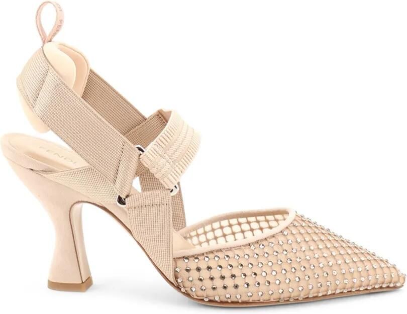 FENDI Colibrì mesh en suède slingback pumps met hoge hak Roze