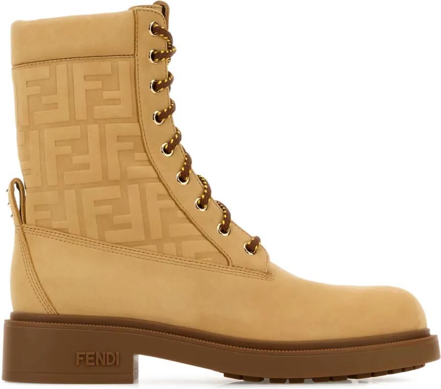 FENDI Combat boots met logo-reliëf Beige