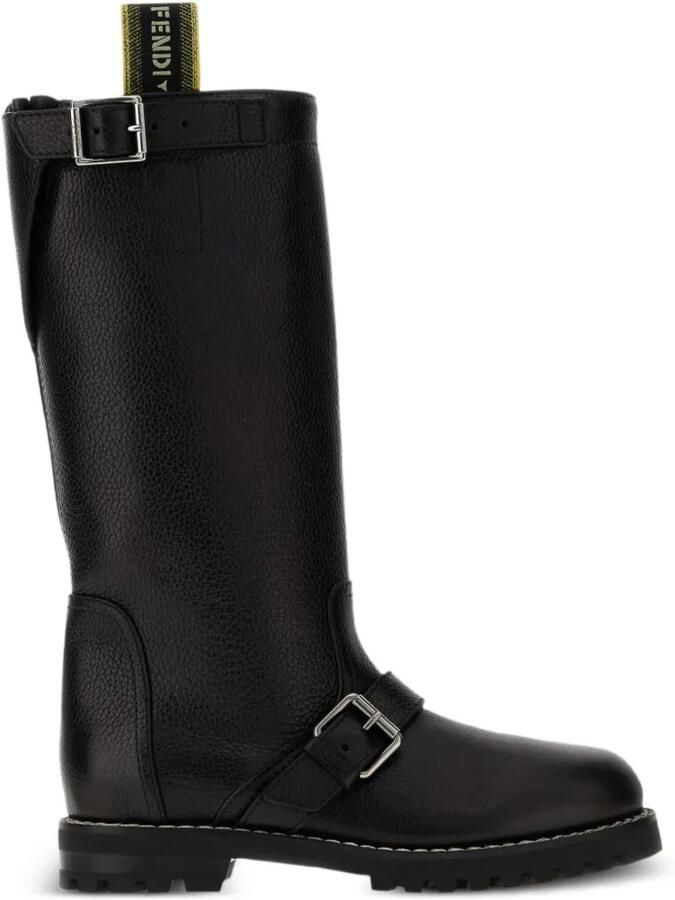 FENDI Commando buckle-detail leather biker boots Zwart