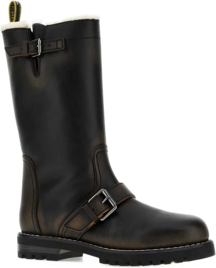 FENDI Commando dark brown leather and white shearling boots Zwart - Foto 2